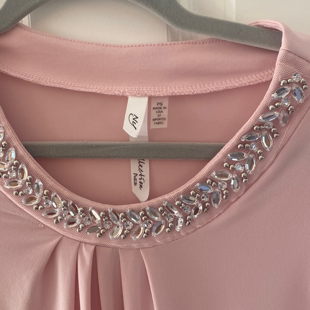 NY Collection PS, NWOT, Women pink blouse with rhinestone neckline
